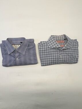 Bundle of 2 Thomas Pink Slim Fit Shirts - Blue Plaid & Gingham- Size16&16.5 neck